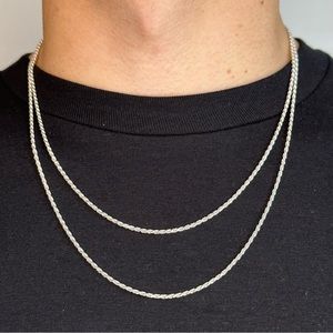 Silver Chain Solid Silver Rope Chain Set Necklace 2mm 20 Inches And 22 Inches